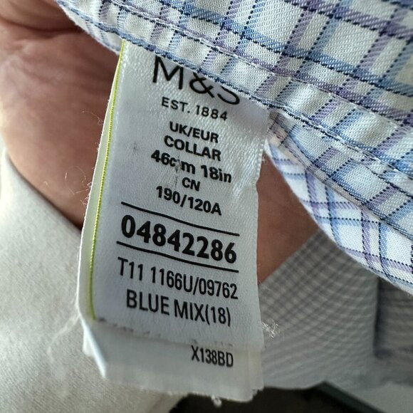Marks & Spencer Blue, Purple & White Checked Men's Dress Shirt 100% Cotton - Picture 6 of 14